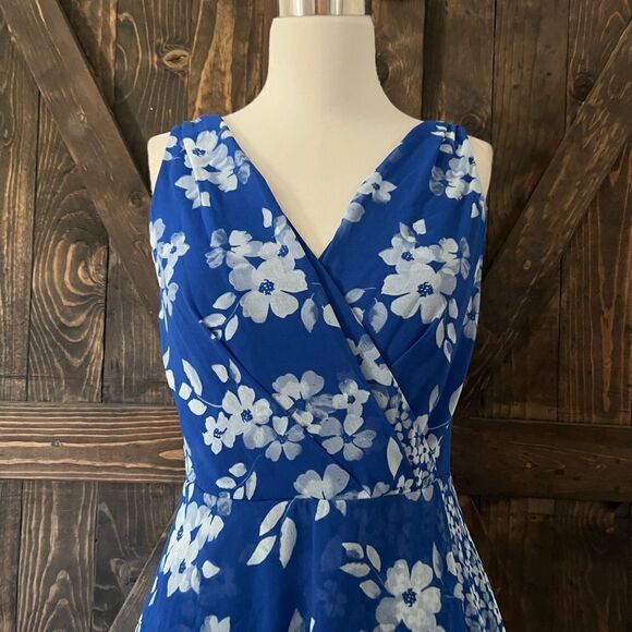 Dkny Women's Blue Mixed Floral Jersey Chiffon V-Neck Midi Wrap Dress Sz-2 - Picture 7 of 13